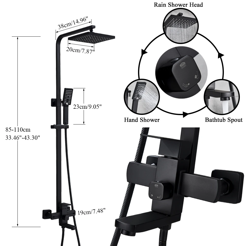 Uythner salle de bain robinet de douche pluie cascade tête mural baignoire mitigeur pulvérisateur à main robinet de bain ensemble de douche système – Image 5