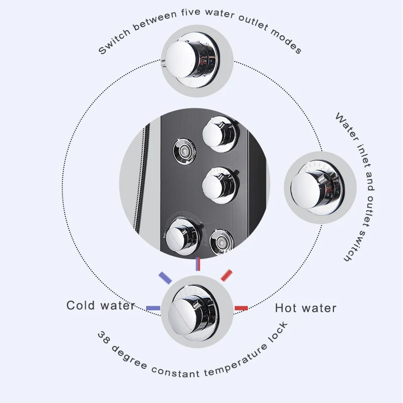 Panneau de douche colonne de douche, affichage numérique, laiton noir, jets de massage, douchette à main, eau chaude et froide, robinet de centre commercial – Image 3