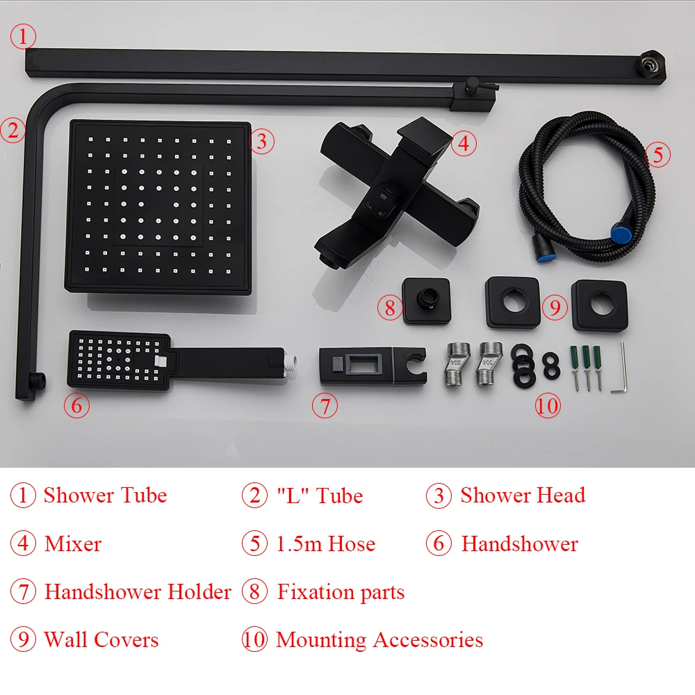 Uythner salle de bain robinet de douche pluie cascade tête mural baignoire mitigeur pulvérisateur à main robinet de bain ensemble de douche système – Image 6