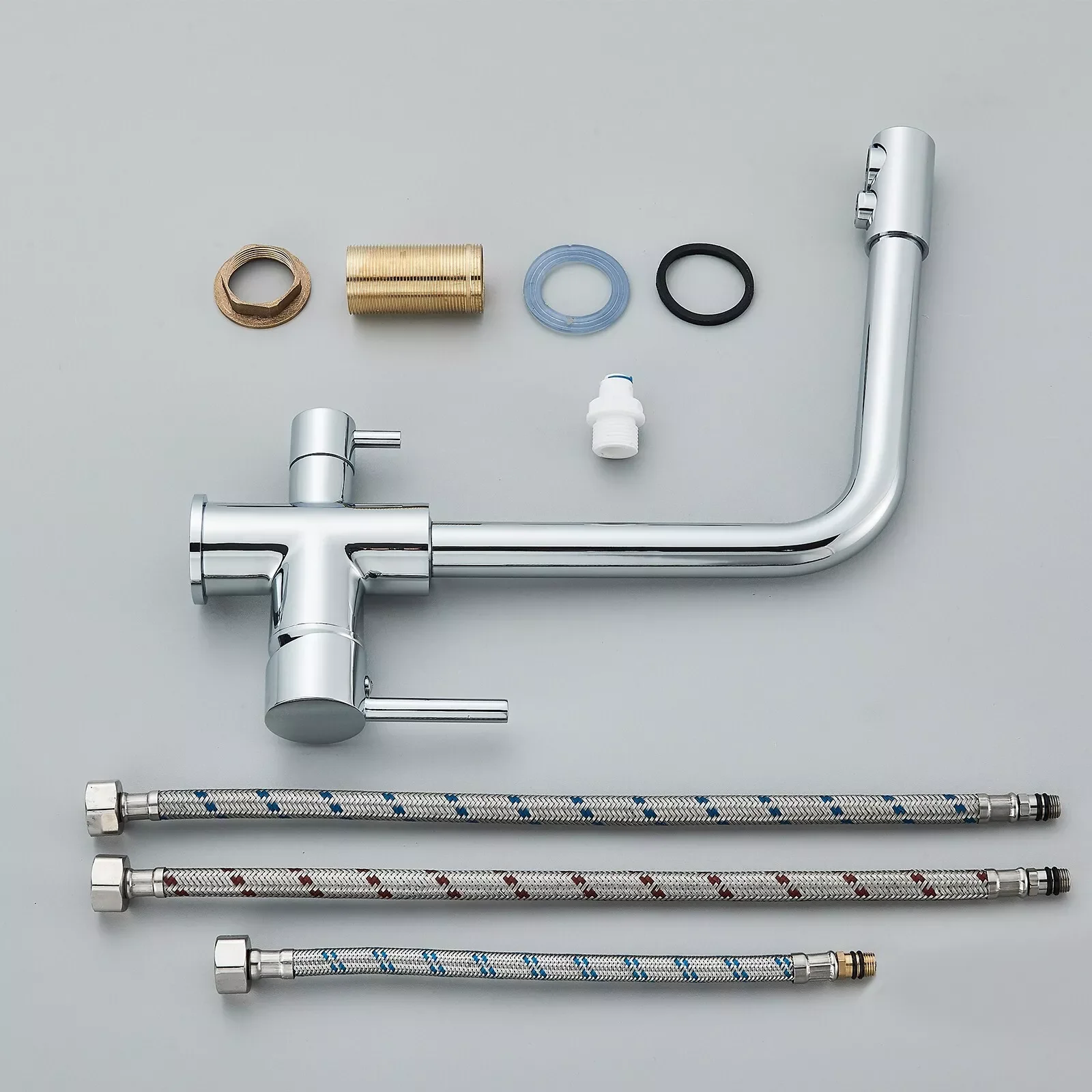 Robinet de cuisine d'eau Pure en laiton chromé, double poignée, eau potable chaude et froide, filtre à 3 voies, robinets mélangeurs purifiés de cuisine – Image 5