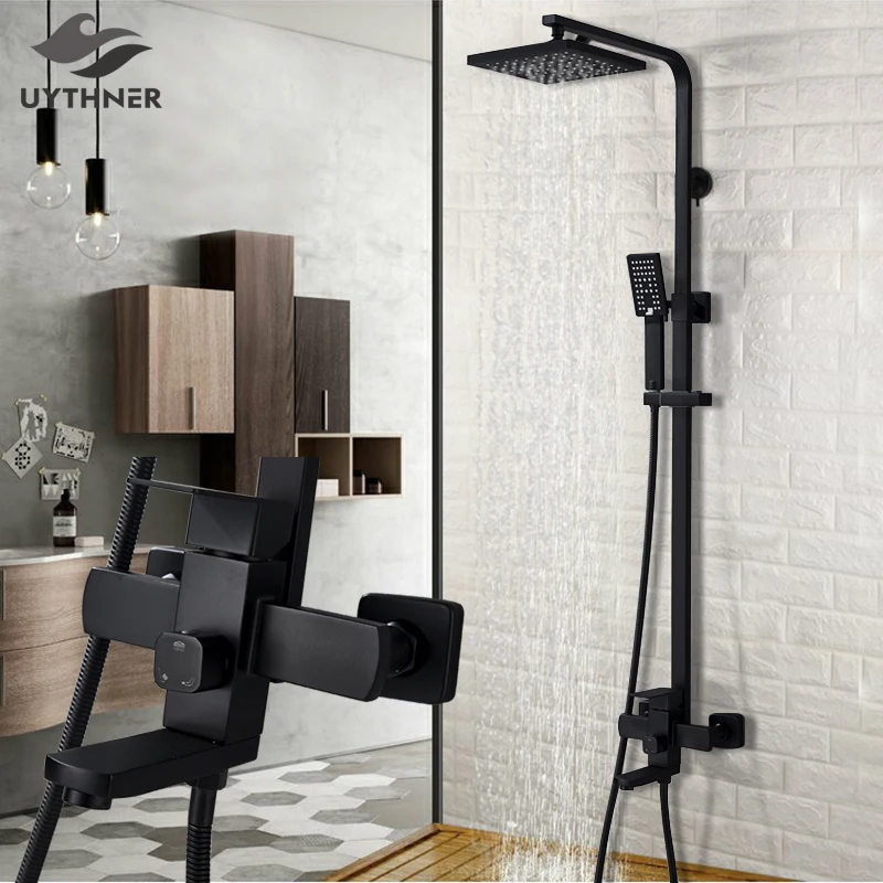 Uythner salle de bain robinet de douche pluie cascade tête mural baignoire mitigeur pulvérisateur à main robinet de bain ensemble de douche système