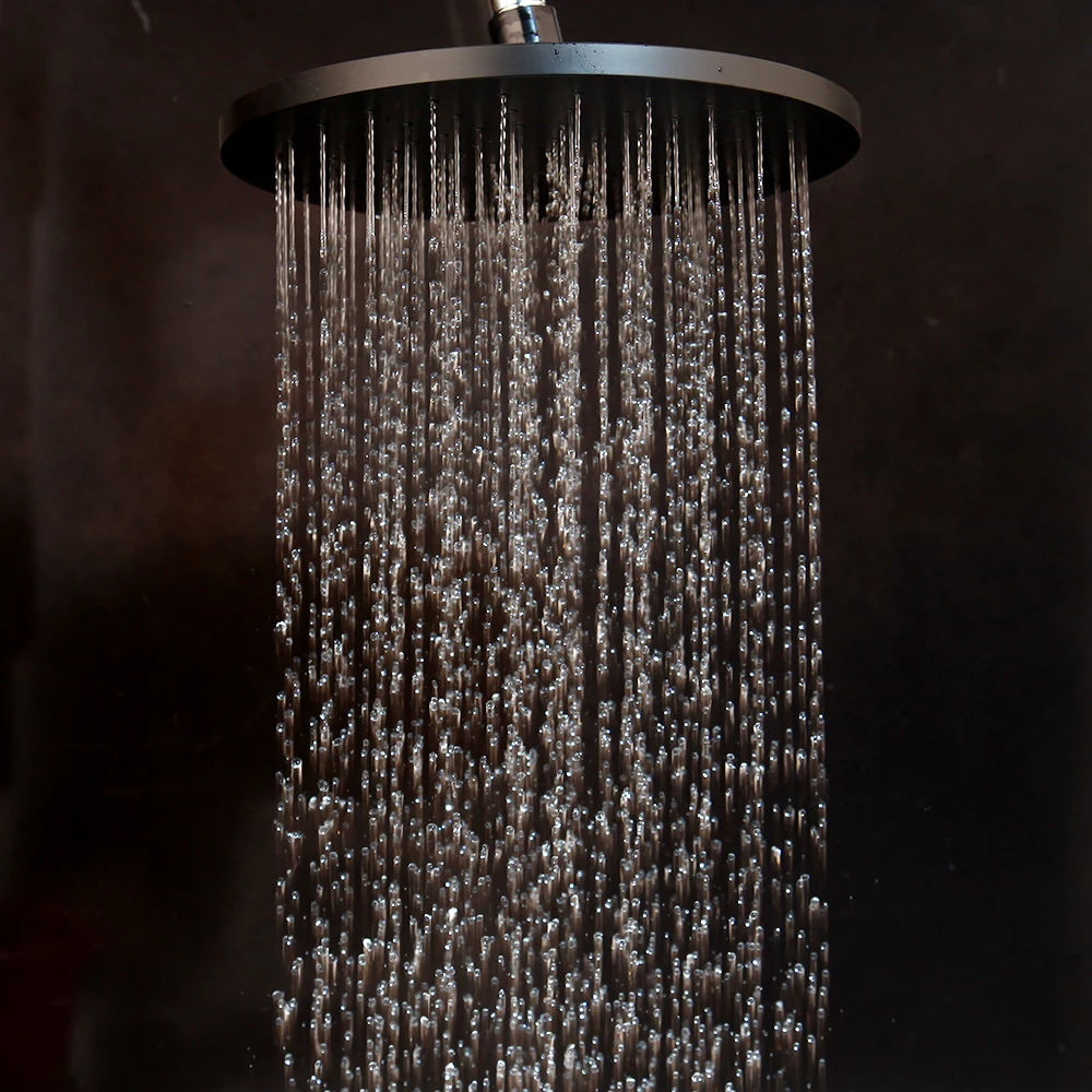 Système de douche à effet pluie moderne rond noir, ensembles de douche à domicile muraux, pommeau de douche et ensemble de douche à main – Image 2