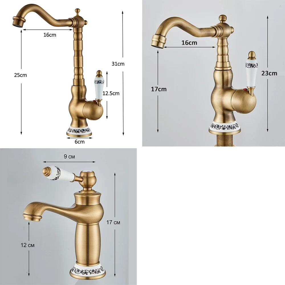 Robinet de lavabo en laiton Antique rétro, mitigeur à poignée unique, robinet de cuisine rotatif à 360 degrés, robinets mélangeurs de cuisine – Image 2