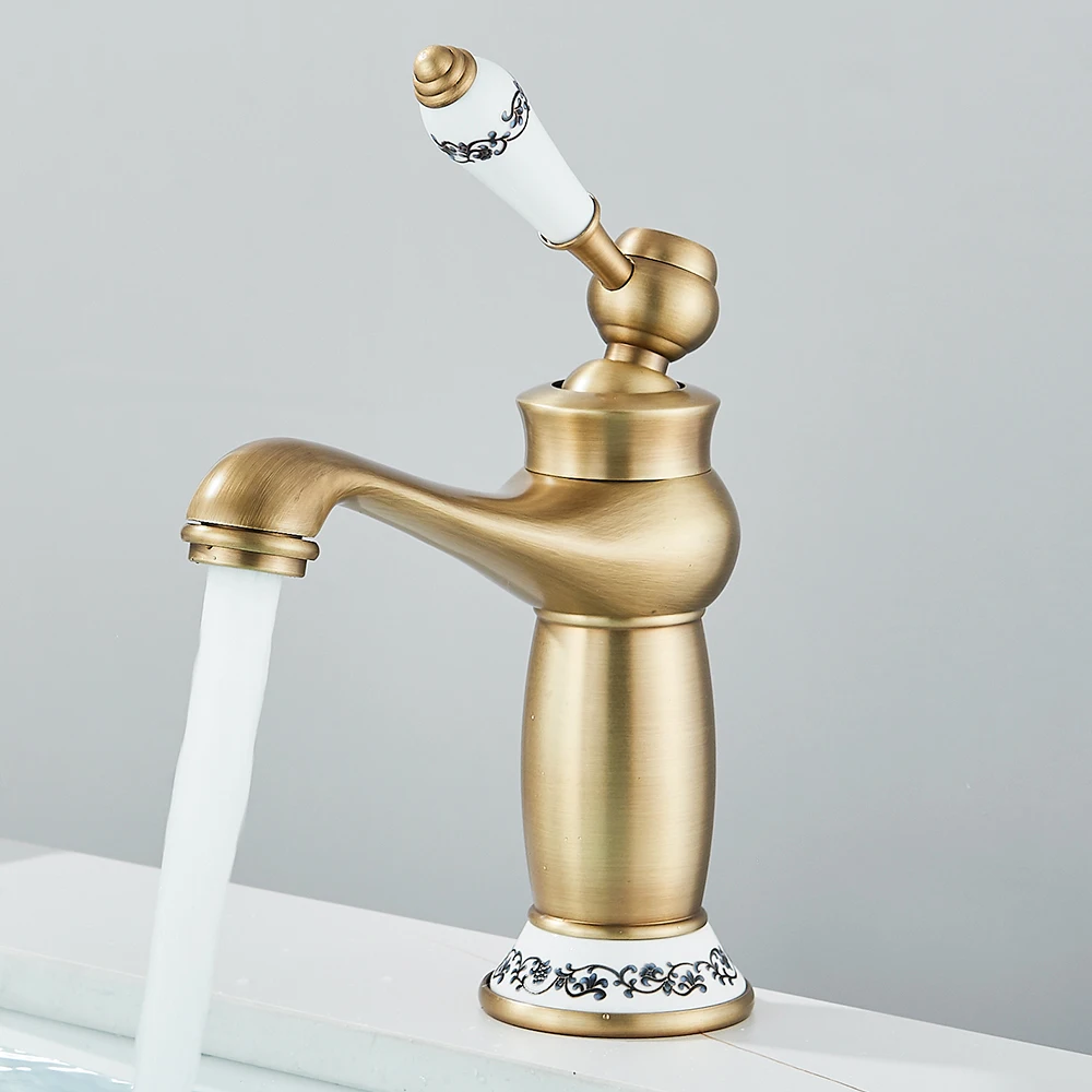 Robinet de lavabo en laiton Antique rétro, mitigeur à poignée unique, robinet de cuisine rotatif à 360 degrés, robinets mélangeurs de cuisine – Image 5