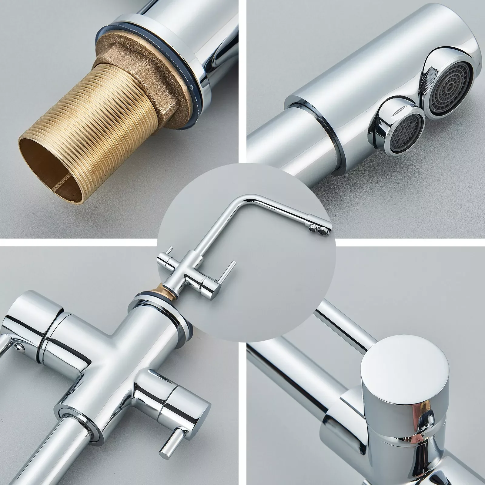 Robinet de cuisine d'eau Pure en laiton chromé, double poignée, eau potable chaude et froide, filtre à 3 voies, robinets mélangeurs purifiés de cuisine – Image 4