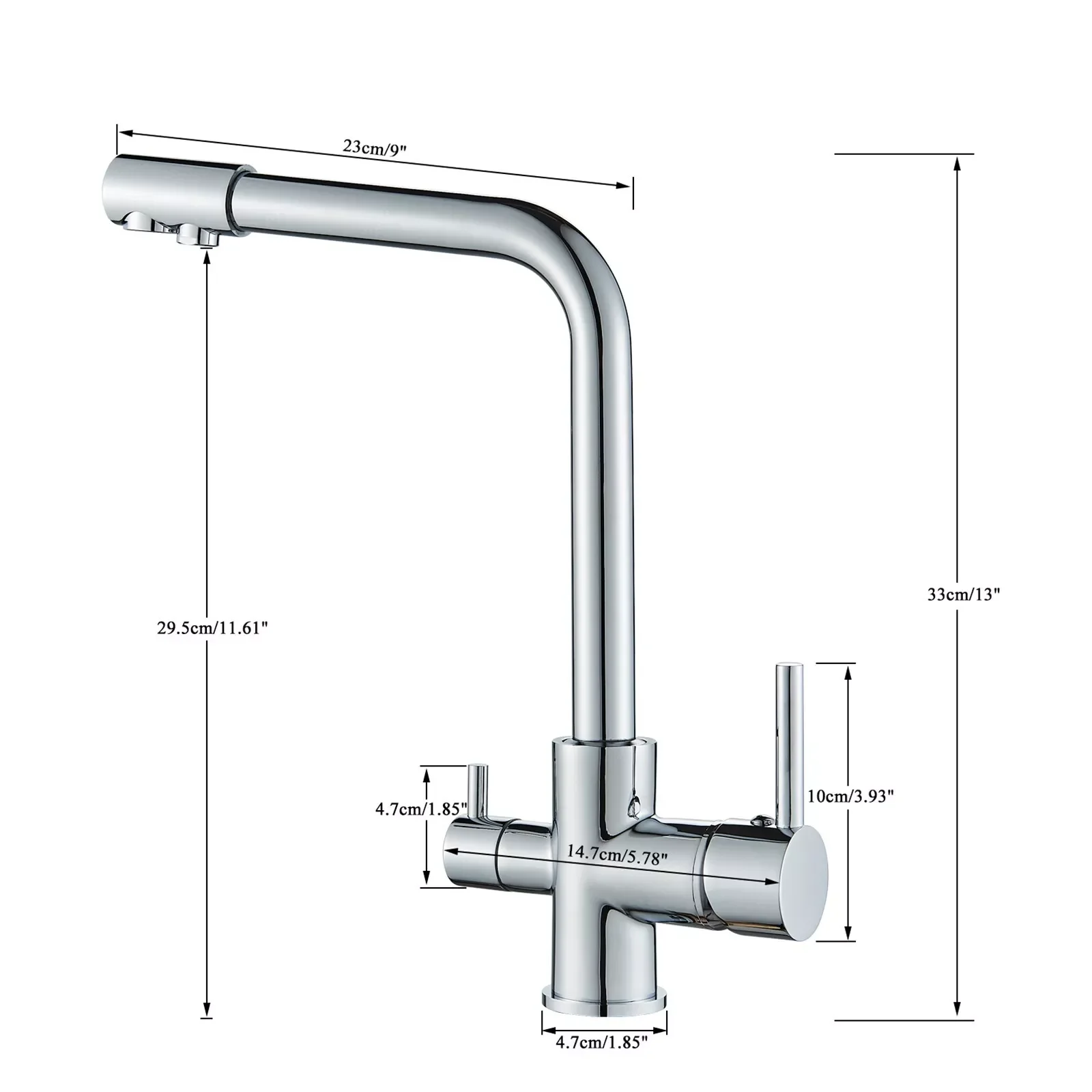 Robinet de cuisine d'eau Pure en laiton chromé, double poignée, eau potable chaude et froide, filtre à 3 voies, robinets mélangeurs purifiés de cuisine – Image 6